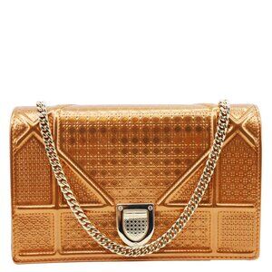 Christian Dior  Diorama Micro-Cannage Patent Leather Wallet on Chain Orange